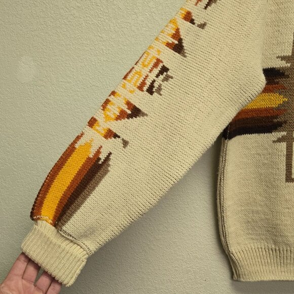 Vintage JCPenney 60s 70s L Navajo Southwestern Thhick Sweater Aztec Pattern Cre - Picture 5 of 10